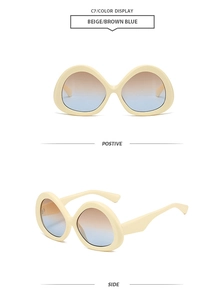 Detailed front and side view of oversized cream beige sunglasses with gradient lenses