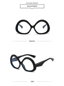 Detailed views of black infinity frame sunglasses with blue light blocking lenses