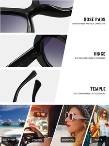 Detail view of comfortable nose pads, reinforced hinges and temples of black sunglasses