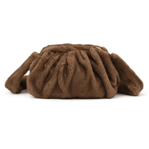 Chic dark brown faux fur square crossbody bag with soft pleated cloud design