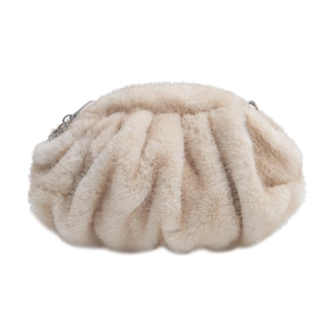 Sac à main minimaliste en fausse fourrure beige avec plis nuages et chaîne argentée