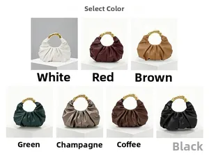 Select pleated cloud bags in seven colors featuring bamboo-textured golden ring handles