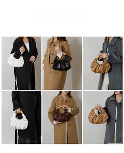 Detail shots of pleated dumpling bags in four colors with elegant metal arc handles