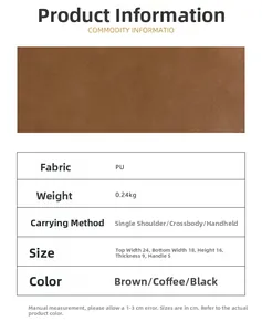 Brown litchi grain PU leather bucket bag with dimensions and weight detail view