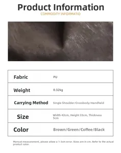 Size guide for PU leather tote bag detailing large capacity dimensions and carry options