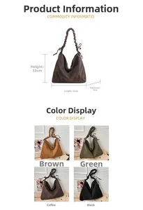 Detailed dimension chart and four color options for the large ruched leather tote bag