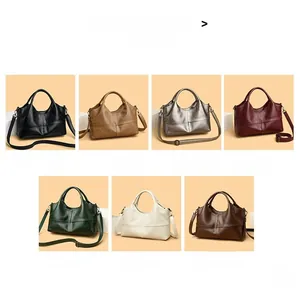 Selection of large capacity soft leather handbags in seven elegant colors for women