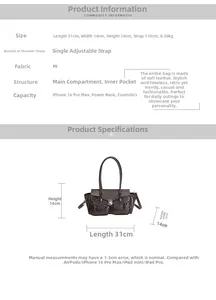 Detailed dimensions and specifications of the retro brown PU leather tote handbag