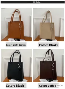 Collage of large capacity tote bags in light brown, khaki, black, and coffee colors