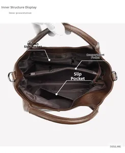 Interior layout of the brown leather tote bag with functional pockets and zipper compartment