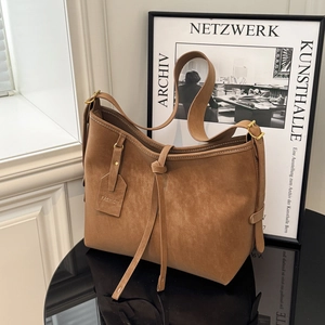 Women Large Tote Bag PU Leather Matte Frosted Shoulder Crossbody Handbag Retro Simple Casual Solid Color Fashion