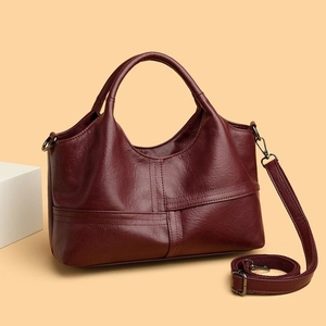 Women Tote Handbag PU Leather Large Capacity Contrast Stitching Retro Shoulder Crossbody Bag With Adjustable Strap
