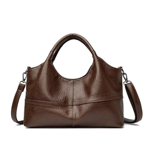 Deep brown soft leather tote bag with cross stitching and detachable shoulder strap