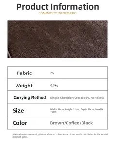 Detailed size chart for the PU leather crossbody bag featuring 18x12x10cm dimensions