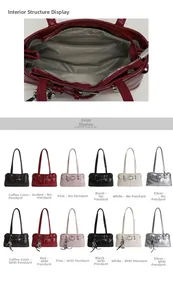 Detail view of internal zipper pocket and multiple color options for this shoulder bag