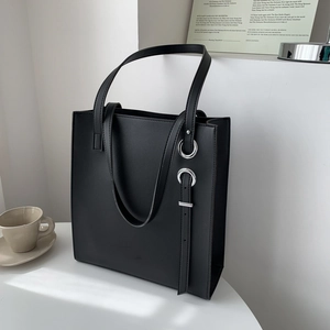 Tote Bag Women Shoulder Bag PU Leather Large Capacity Minimalist Commute Office Handbag With Silver Rings Decorative Belt