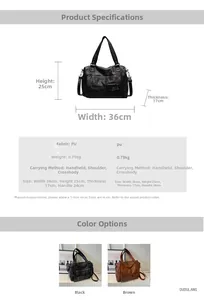 Detailed size chart for retro PU leather handbag showing 36cm width and 25cm height