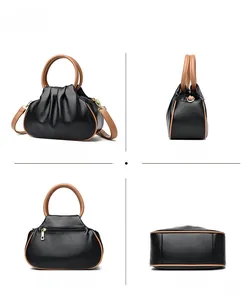 Multi-angle views of large cloud bag showing black lychee texture and pleated design