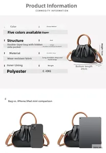 Detailed size comparison and capacity guide for the black pleated dumpling cloud bag