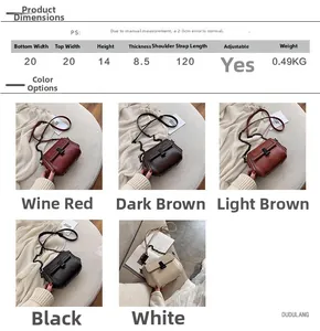 Detailed size chart for the chain crossbody bag showing height, width, and dimensions