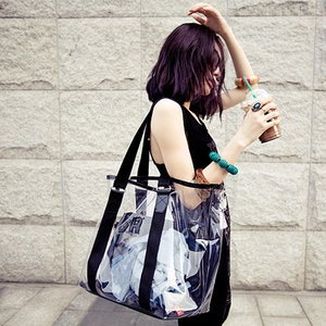 Sac de plage transparent en PVC avec sangles noires et grande capacité pour l'été