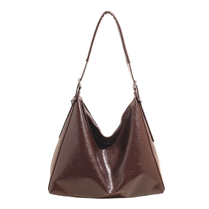 Retro large capacity dark brown oil wax leather tote bag with adjustable strap