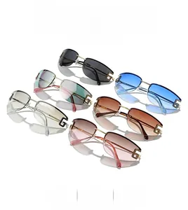 Collection of six rimless rectangle sunglasses featuring gold metal G detail on temples