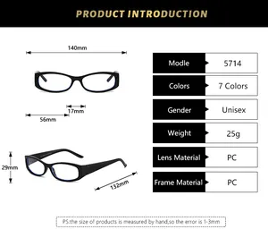 Detailed size chart for retro square frame glasses with full frame dimensions and specs
