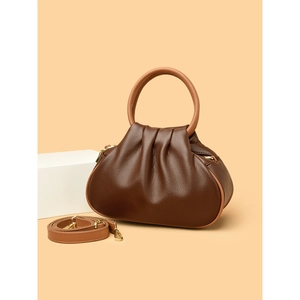 Retro dark brown cloud dumpling bag with leather pleats and round top handles