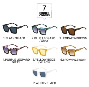 Collection of vintage square sunglasses in seven diverse colors and leopard patterns