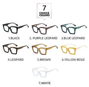 Détail montrant sept options de couleurs pour lunettes polygonales à monture épaisse