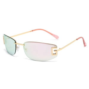 Rimless Rectangular Sunglasses Metal Frame UV400 Protection Fashion Gradient Trendy Eyewear Unisex