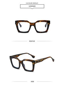 Détails de la monture carrée oversize avec motif léopard vintage et design rétro