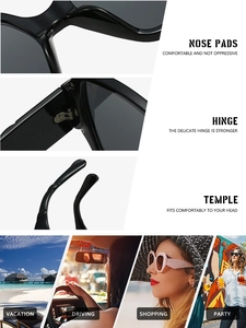 Detail view of durable metal hinges and nose pads on oversized square sunglasses