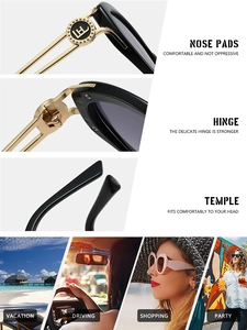 Detailed view of cat eye sunglasses showing durable metal hinges and comfortable nose pads