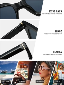 Detail of black polygon sunglasses with ergonomic nose pads and sturdy metal hinges