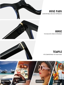 Vue détaillée de lunettes surdimensionnées avec plaquettes de nez et charnières en métal