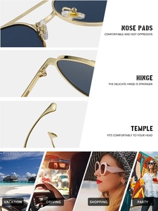 Détails de lunettes de soleil double pont avec charnières en métal et scènes de style de vie