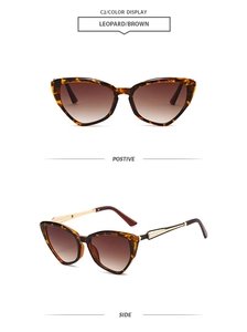 Cat-eye sunglasses C2 with leopard print frame and brown gradient lenses side and front view