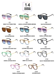 Matrix showing 14 vintage double-bridge square sunglasses in various gradient colors