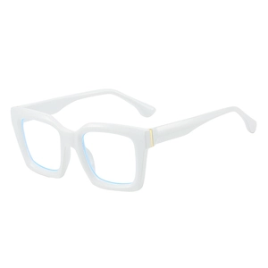 Lunettes polygonales blanches à monture épaisse avec verres anti-lumière bleue et dorures
