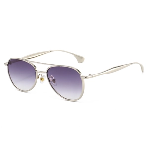Lunettes de soleil aviateur monture argentée double pont et verres dégradés violets