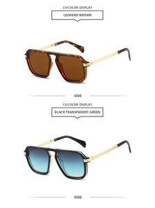 Detail view of double bridge square sunglasses in leopard C4 and transparent black C5 colors