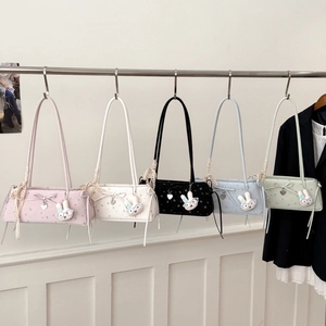 Sacs à bandoulière à nœud en cinq couleurs pastel avec bordure en dentelle et lapins