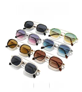Detailed collection of retro double-bridge polygonal sunglasses in seven stylish colors