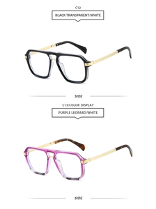 Detail of square double-bridge sunglasses with side view of C12 and C13 metal temples