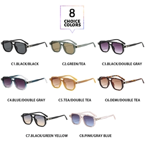 Matrix display of 8 colors for square double bridge sunglasses in vintage style