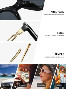 Detail view of small frame sunglasses with gold chain temples and comfortable nose pads