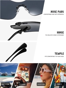 Detail view of rimless sunglasses with silicone nose pads and metal hinge structure
