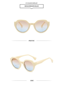 Vues de face et de profil de lunettes de soleil rondes beiges avec verres dégradés